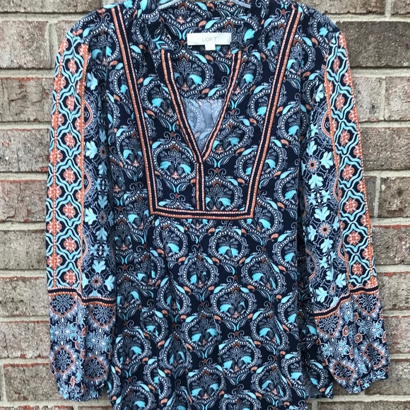LOFT Tops - LOFT Long Sleeve Navy Printed Blouse | M